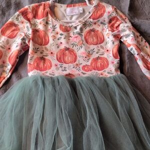 Pumpkin Print Kids Dress With Tutu